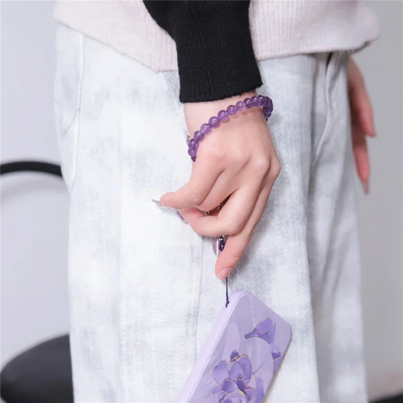 YISIXICI SJL0003 Phone Amethyst Charm Lanyard 8mm Round Bead Decorative Hand Strap