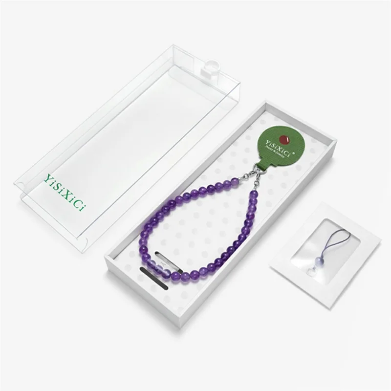 YISIXICI SJL0003 Phone Amethyst Charm Lanyard 8mm Round Bead Decorative Hand Strap