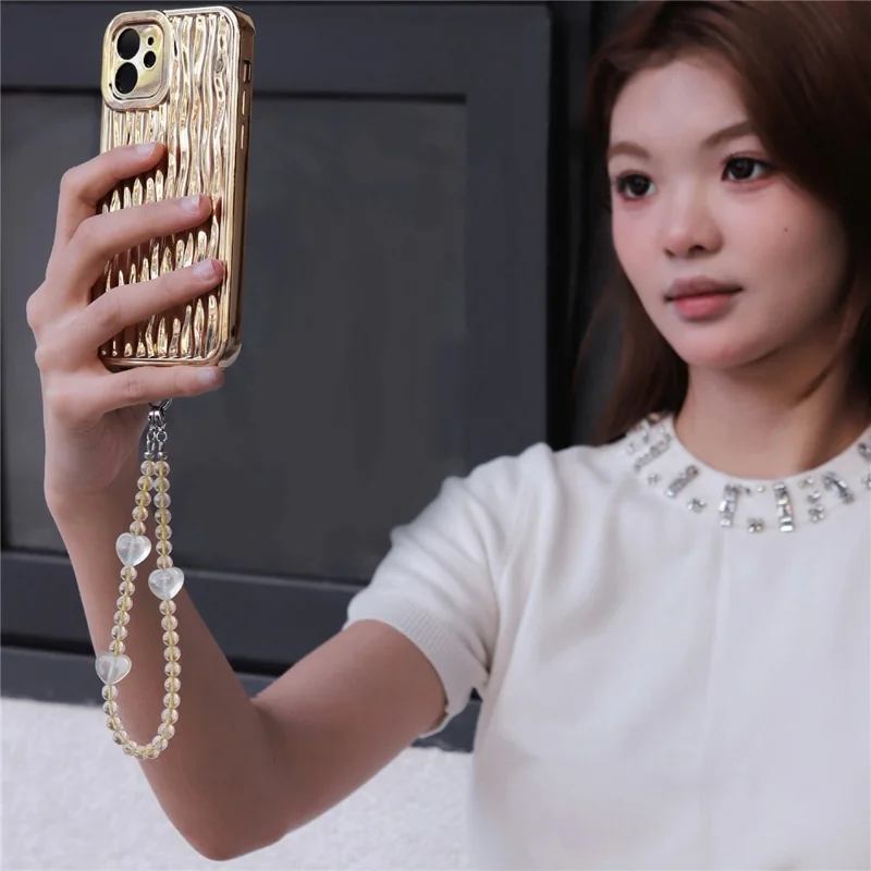 YISIXICI SJL0006 Pingente para Celular com Pedra de Citrino, Alça de Mão com Contas Redondas de 7mm em Design de Coração