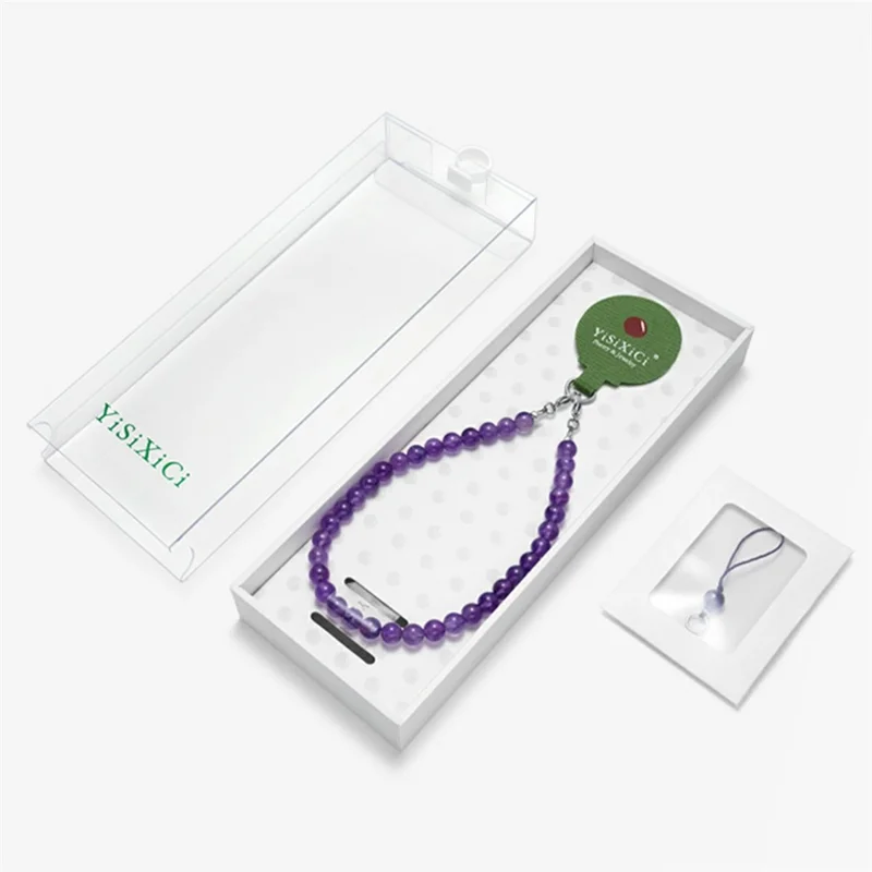 YISIXICI SJL0006 Pingente para Celular com Pedra de Citrino, Alça de Mão com Contas Redondas de 7mm em Design de Coração
