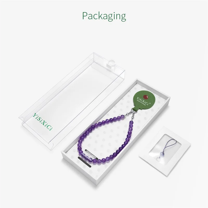YISIXICI SJL0007 Pulsera de Amuleto de Amatista Diseño de Corazón Cuentas Redondas de 8mm Cordón de Muñeca para Teléfono