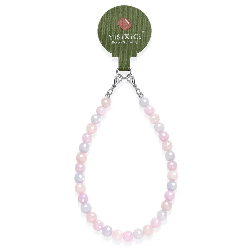 YISIXICI SJL0010 8mm Polygonal Bead Phone Hand Strap Multicolor Gemstone Charm Cellphone Lanyard