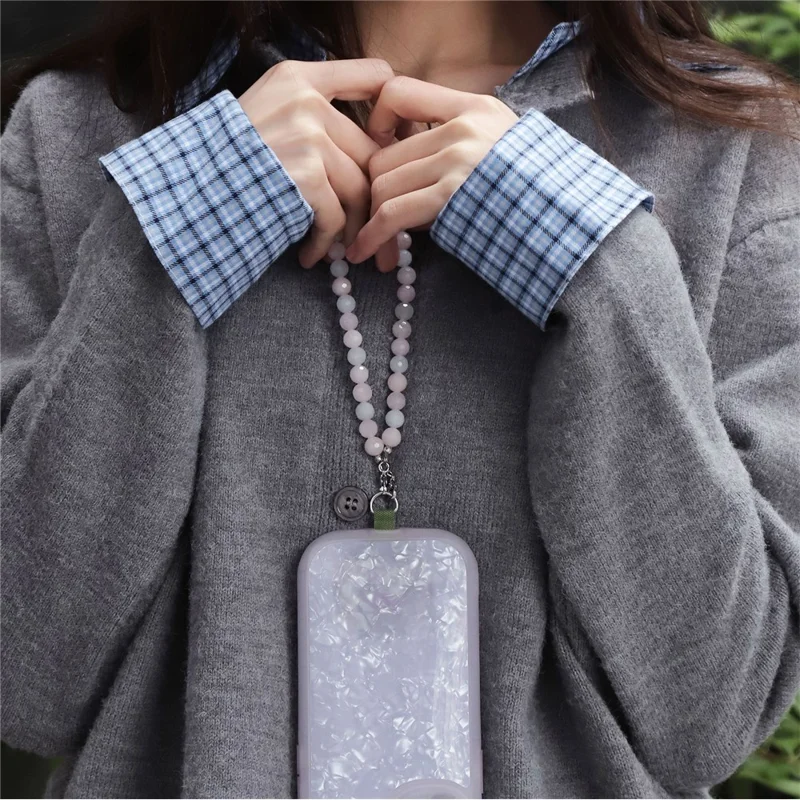 YISIXICI SJL0010 8mm Polygonal Bead Phone Hand Strap Multicolor Gemstone Charm Cellphone Lanyard