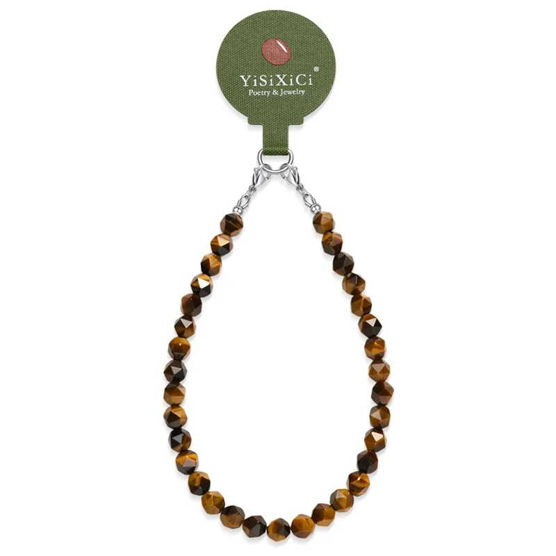 YISIXICI SJL0014 Braccialetto con Charm per Telefono in Pietra di Occhio di Tigre, Perline Poligonali da 8 mm con Laccetto da Polso