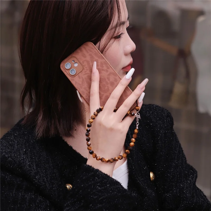 YISIXICI SJL0014 Braccialetto con Charm per Telefono in Pietra di Occhio di Tigre, Perline Poligonali da 8 mm con Laccetto da Polso