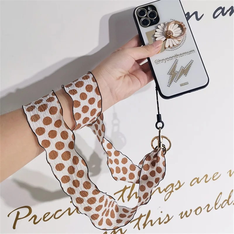 Silk Scarf Style Phone Lanyard Phone Neck Strap with Clover Pendant for Keys ID Badge - Green Dots