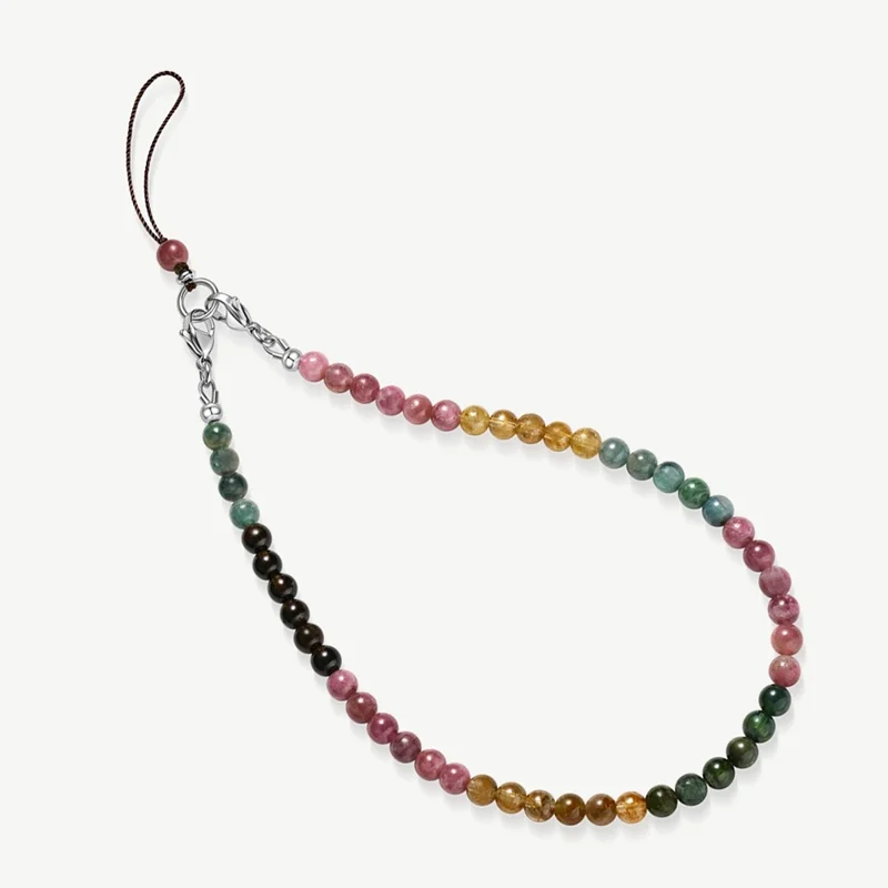 YISIXICI SJL0018 6mm Round Bead Bracelet Colored Tourmaline Mobile Phone Charm Wrist Lanyard