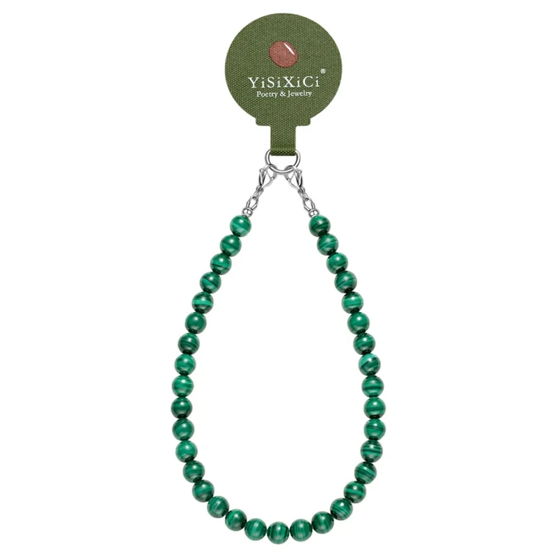 YISIXICI SJL0021 8mm Round Bead Phone Lanyard Malachite Charm Wrist Strap