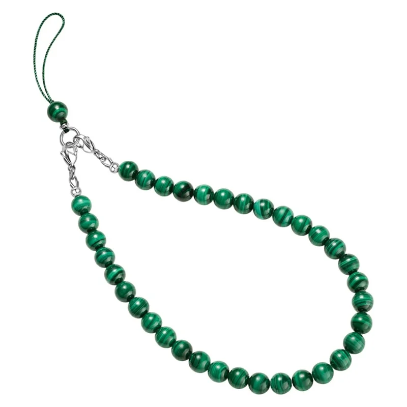 YISIXICI SJL0021 8mm Round Bead Phone Lanyard Malachite Charm Wrist Strap