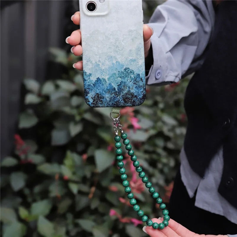 YISIXICI SJL0021 8mm Round Bead Phone Lanyard Malachite Charm Wrist Strap