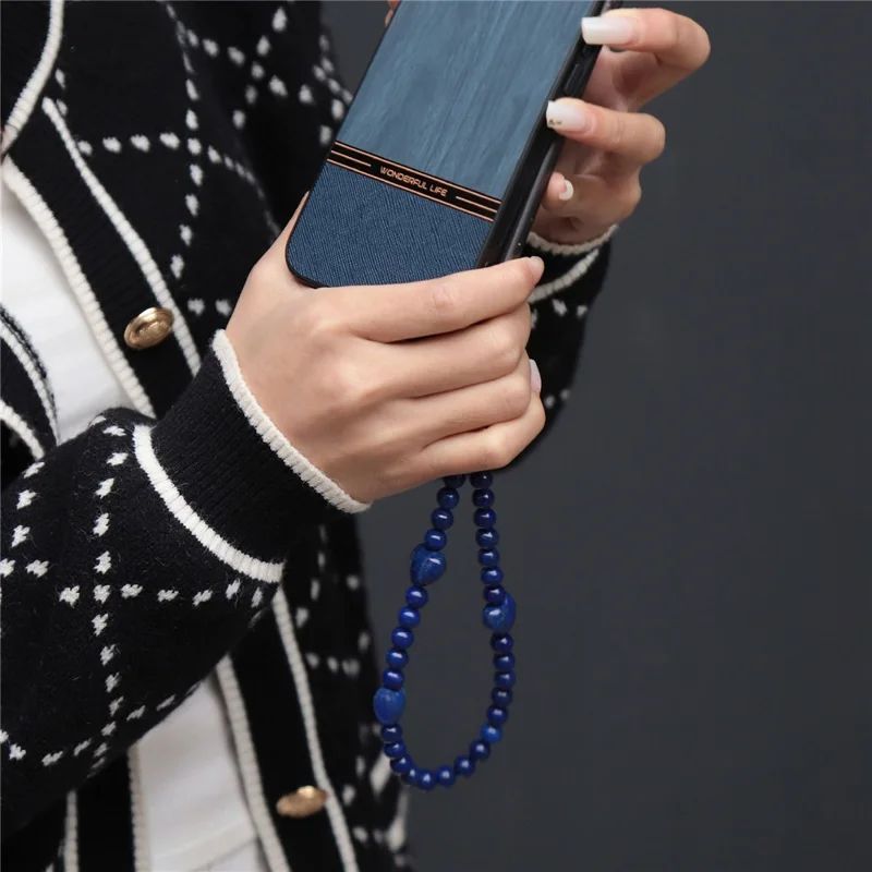 YISIXICI SJL0024 Lapis Lazuli Charm Bracelet Heart Design 8mm Round Bead Phone Wrist Lanyard
