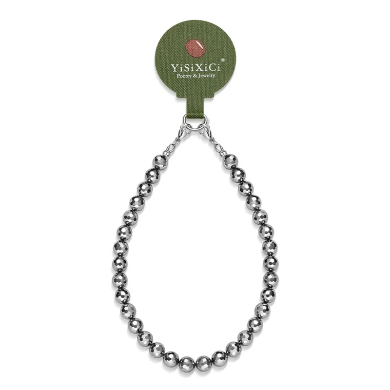 YISIXICI SJL0025 Bracelet de Perles de 8 mm en Pierre de Térahertz avec Dragonne pour Téléphone et Lanière de Poignet