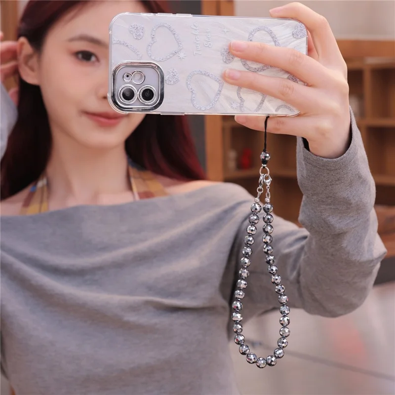 YISIXICI SJL0025 Bracelet de Perles de 8 mm en Pierre de Térahertz avec Dragonne pour Téléphone et Lanière de Poignet