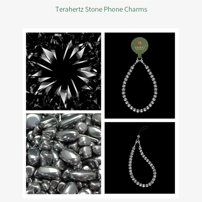 YISIXICI SJL0025 Bracelet de Perles de 8 mm en Pierre de Térahertz avec Dragonne pour Téléphone et Lanière de Poignet