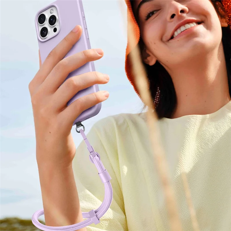 BUROM Alça de Pulso para Celular, Dobrável, 15cm, Ajustável, Giratória, Cordão de Nylon com Abas de Fixação - Amarelo Claro