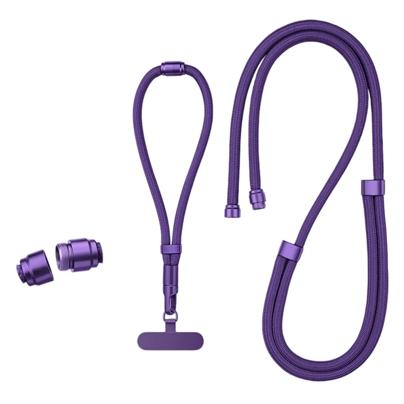 Cordón para teléfono de 3 en 1, ajustable de 150 cm, correa de nailon de cuerpo cruzado con lengüeta de fijación - Púrpura oscuro