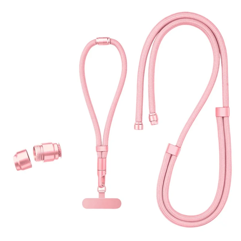 3 in 1 Phone Lanyard Threaded 150cm Adjustable Nylon Crossbody Strap Wrist Strap with Tether Tab - Light Pink