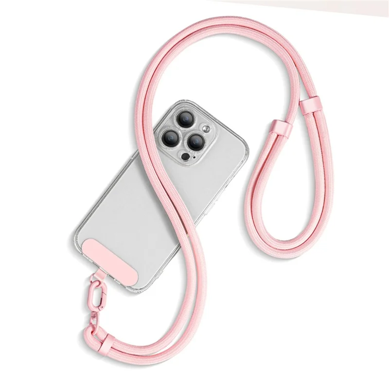 Cordón para el cuello con parche para teléfono móvil, ajustable a 150 cm, de nailon, antirroba - Rosa claro