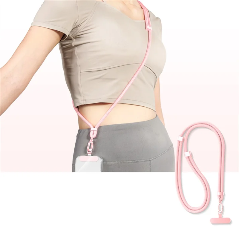Cordón para el cuello con parche para teléfono móvil, ajustable a 150 cm, de nailon, antirroba - Rosa claro