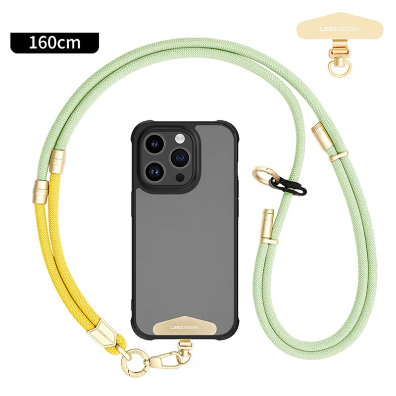 LEEU DESIGN 160cm 3 in 1 Phone Lanyard Adjustable Anti-Theft Neck Strap Detachable Wrist Strap with Gold Tether Tab - Yellow + Green