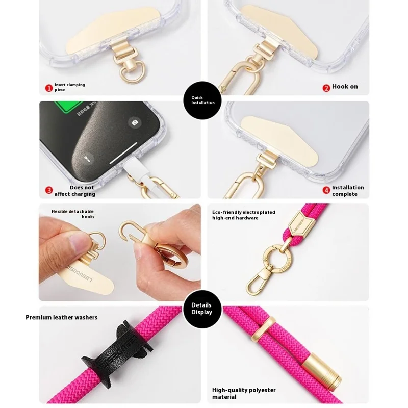 LEEU DESIGN 160cm 3 in 1 Phone Lanyard Adjustable Anti-Theft Neck Strap Detachable Wrist Strap with Gold Tether Tab - Yellow + Green