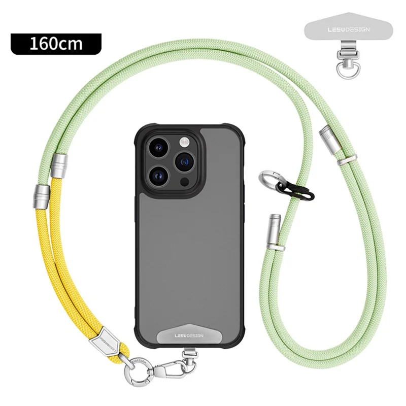 LEEU DESIGN 160cm 3 in 1 Phone Lanyard Adjustable Anti-Theft Neck Strap Detachable Wrist Strap with Silver Tether Tab - Yellow + Green