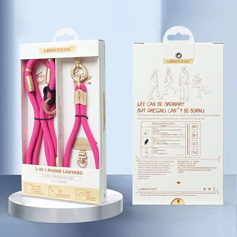 LEEU DESIGN 160cm 3 in 1 Phone Lanyard Crossbody Adjustable Phone Strap Detachable Wrist Strap with Silver Tether Tab - Black