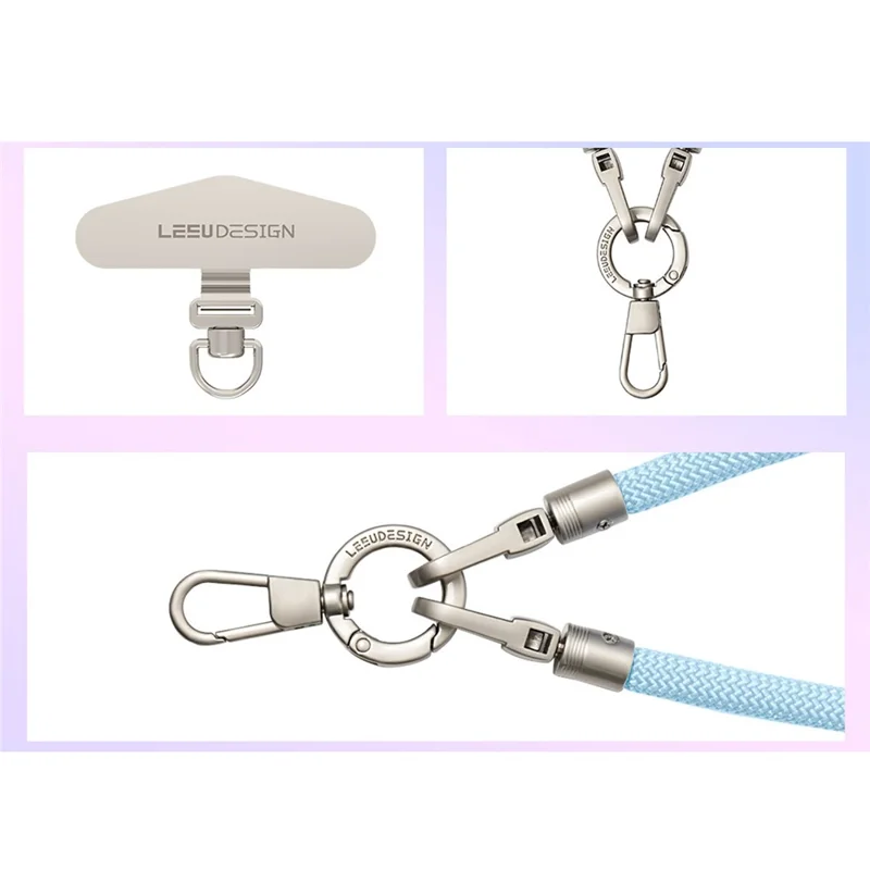 LEEU DESIGN 160 cm crossbody telefonlanyard i polyester justérbart halsbånd med sikkerhedsclip - Sort