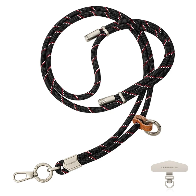 LEEU DESIGN 160cm Crossbody Phone Lanyard Polyester Adjustable Neck Strap with Tether Tab - Black + Red + White