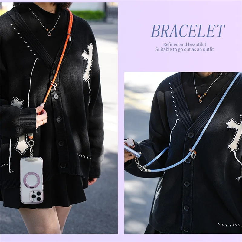 LEEU DESIGN 160cm Crossbody Phone Lanyard Polyester Adjustable Neck Strap with Tether Tab - Black + Red + White