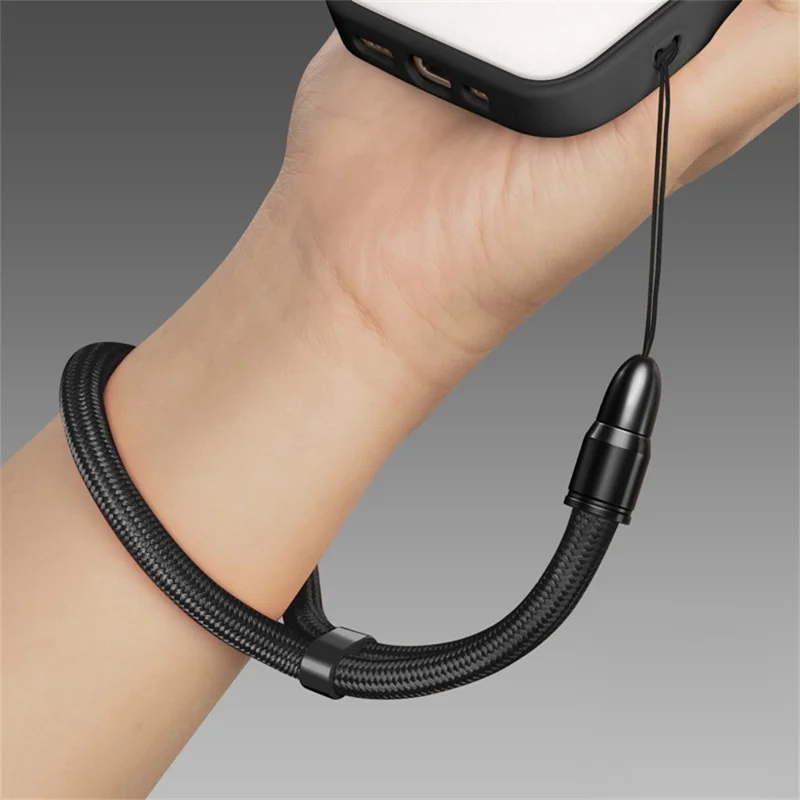 Adjustable Wrist Strap for Cellphone 360 Degree Rotation Bullet Head 7mm Polyester Cord Phone Lanyard - Black