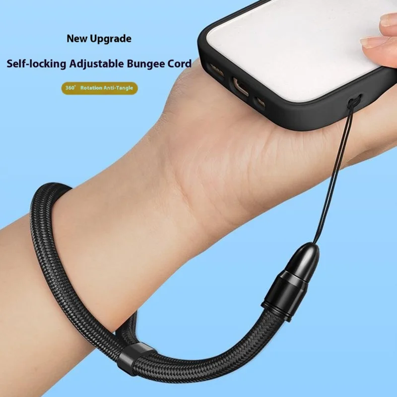Adjustable Wrist Strap for Cellphone 360 Degree Rotation Bullet Head 7mm Polyester Cord Phone Lanyard - Black