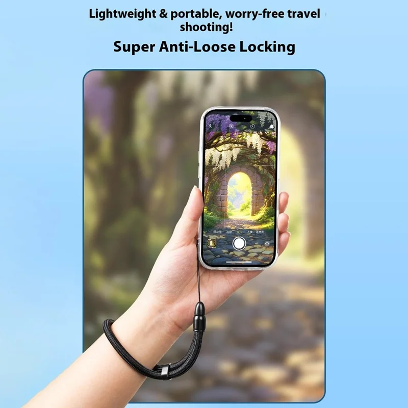 Adjustable Wrist Strap for Cellphone 360 Degree Rotation Bullet Head 7mm Polyester Cord Phone Lanyard - Black