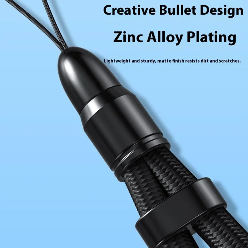 Adjustable Wrist Strap for Cellphone 360 Degree Rotation Bullet Head 7mm Polyester Cord Phone Lanyard - Black