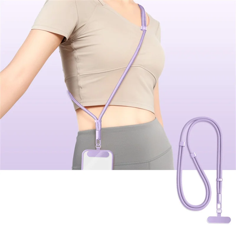 Anti Lost Crossbody Phone Lanyard 7mm Polyester Cord Adjustable Neck Strap with Stainless Steel Tether Tab - Lilac Purple