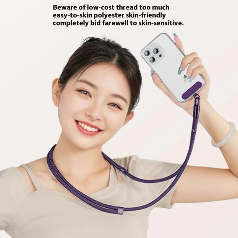 Anti Lost Crossbody Phone Lanyard 7mm Polyester Cord Adjustable Neck Strap with Stainless Steel Tether Tab - Lilac Purple