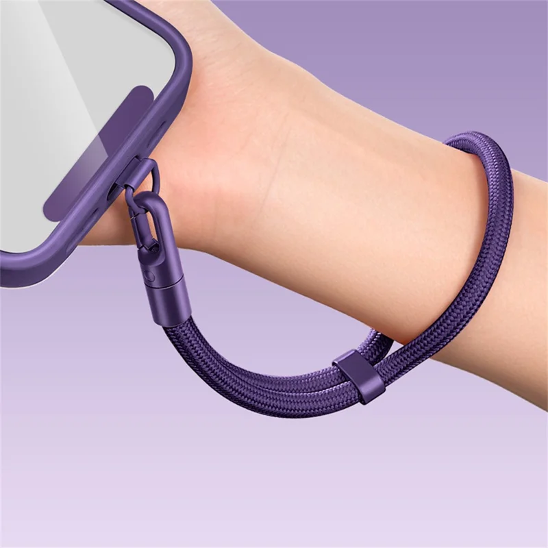 30cm Upgraded Phone Wrist Strap Self Locking Anti Drop Lanyard with Stainless Steel Tether Tab for Mobile Phone - Dark Purple