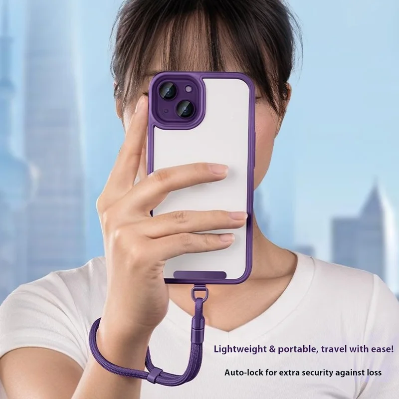 30cm Upgraded Phone Wrist Strap Self Locking Anti Drop Lanyard with Stainless Steel Tether Tab for Mobile Phone - Dark Purple