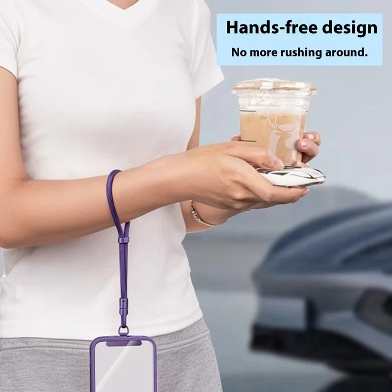 30cm Upgraded Phone Wrist Strap Self Locking Anti Drop Lanyard with Stainless Steel Tether Tab for Mobile Phone - Dark Purple