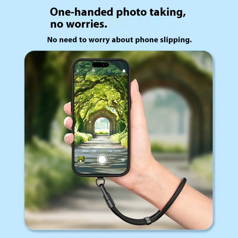 30cm Upgraded Phone Wrist Strap Self Locking Anti Drop Lanyard with Stainless Steel Tether Tab for Mobile Phone - Black
