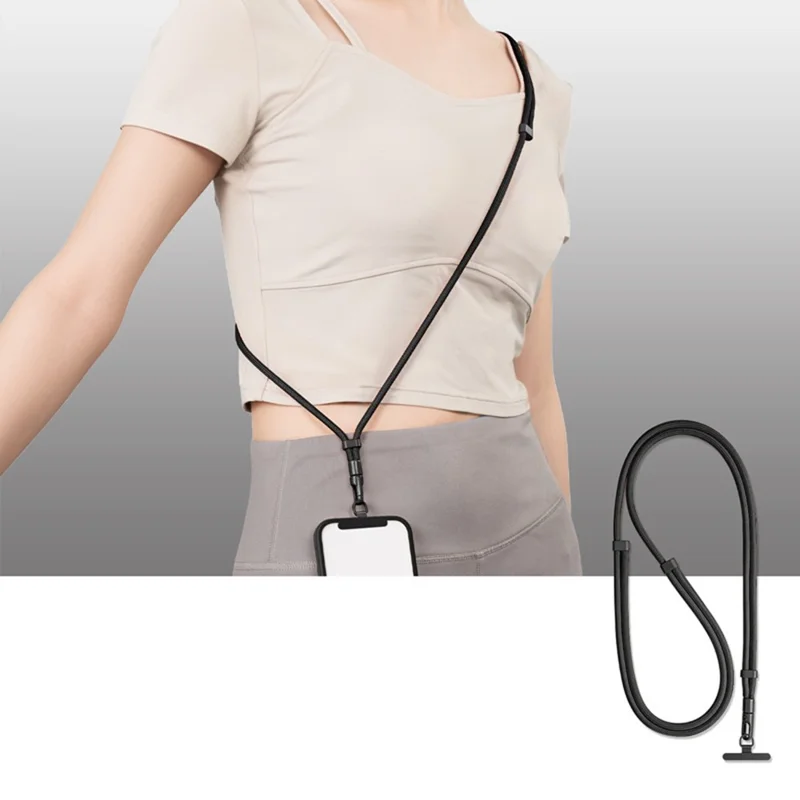 Upgraded 6mm Polyester Cord Phone Lanyard 360 Degree Rotation Adjustable Crossbody Neck Strap for Cellphone - Black