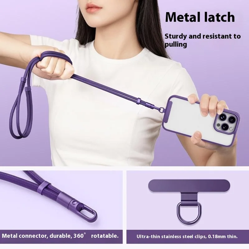 Upgraded 6mm Polyester Cord Phone Lanyard 360 Degree Rotation Adjustable Crossbody Neck Strap for Cellphone - Black