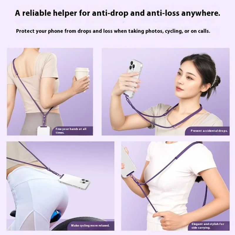 Upgraded 6mm Polyester Cord Phone Lanyard 360 Degree Rotation Adjustable Crossbody Neck Strap for Cellphone - Black