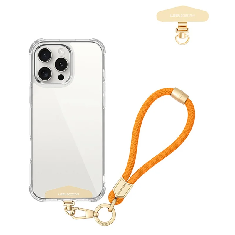 LEEU DESIGN 30cm Wrist Lanyard 6mm Polyester Phone Strap with Gold Stainless Steel Tether Tab - Dark Orange