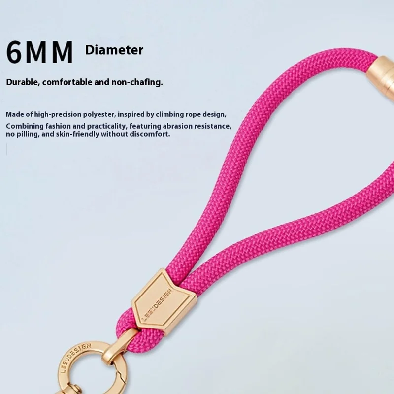 LEEU DESIGN 30cm Wrist Lanyard 6mm Polyester Phone Strap with Gold Stainless Steel Tether Tab - Dark Orange