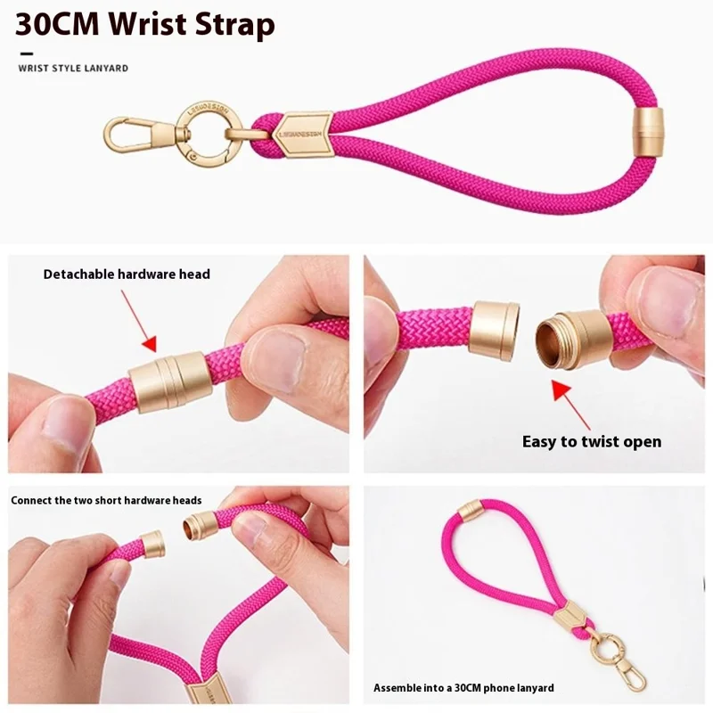 LEEU DESIGN 30cm Wrist Lanyard 6mm Polyester Phone Strap with Gold Stainless Steel Tether Tab - Dark Orange