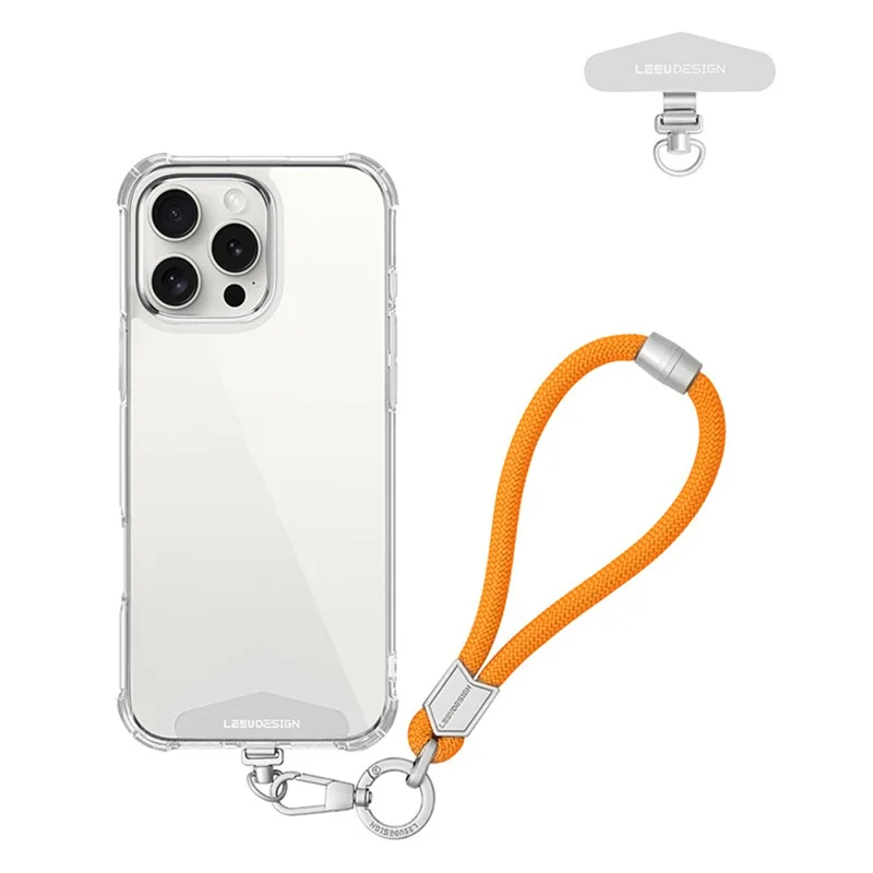 LEEU DESIGN 30cm Wrist Lanyard 6mm Polyester Phone Strap with Silver Stainless Steel Tether Tab - Dark Orange