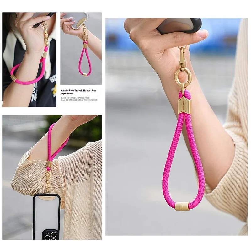 LEEU DESIGN 30cm Wrist Lanyard 6mm Polyester Phone Strap with Silver Stainless Steel Tether Tab - Dark Orange