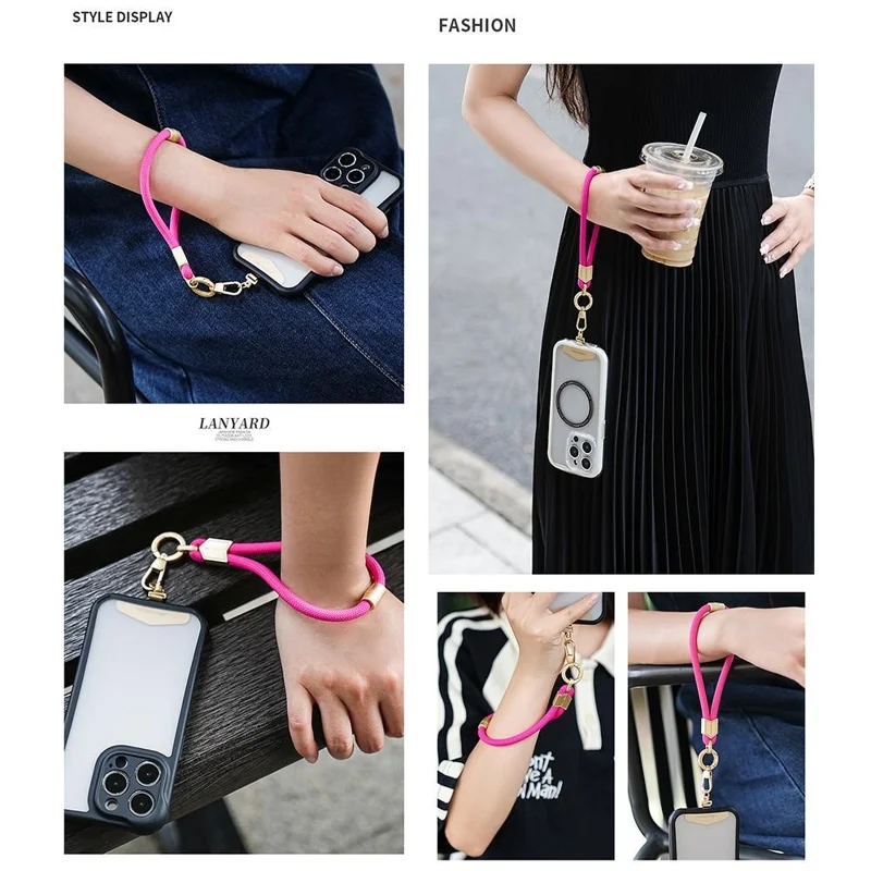 LEEU DESIGN 30cm Wrist Lanyard 6mm Polyester Phone Strap with Silver Stainless Steel Tether Tab - Dark Orange