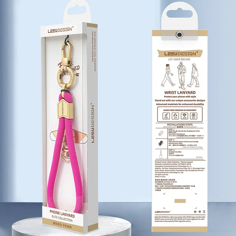 LEEU DESIGN 30cm Wrist Lanyard 6mm Polyester Phone Strap with Silver Stainless Steel Tether Tab - Dark Orange